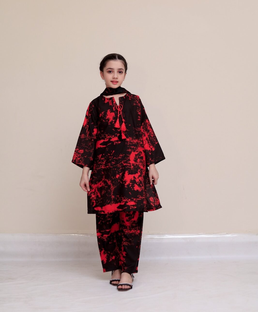 Girls Black & Red Printed 3 Pc Set - Image 3