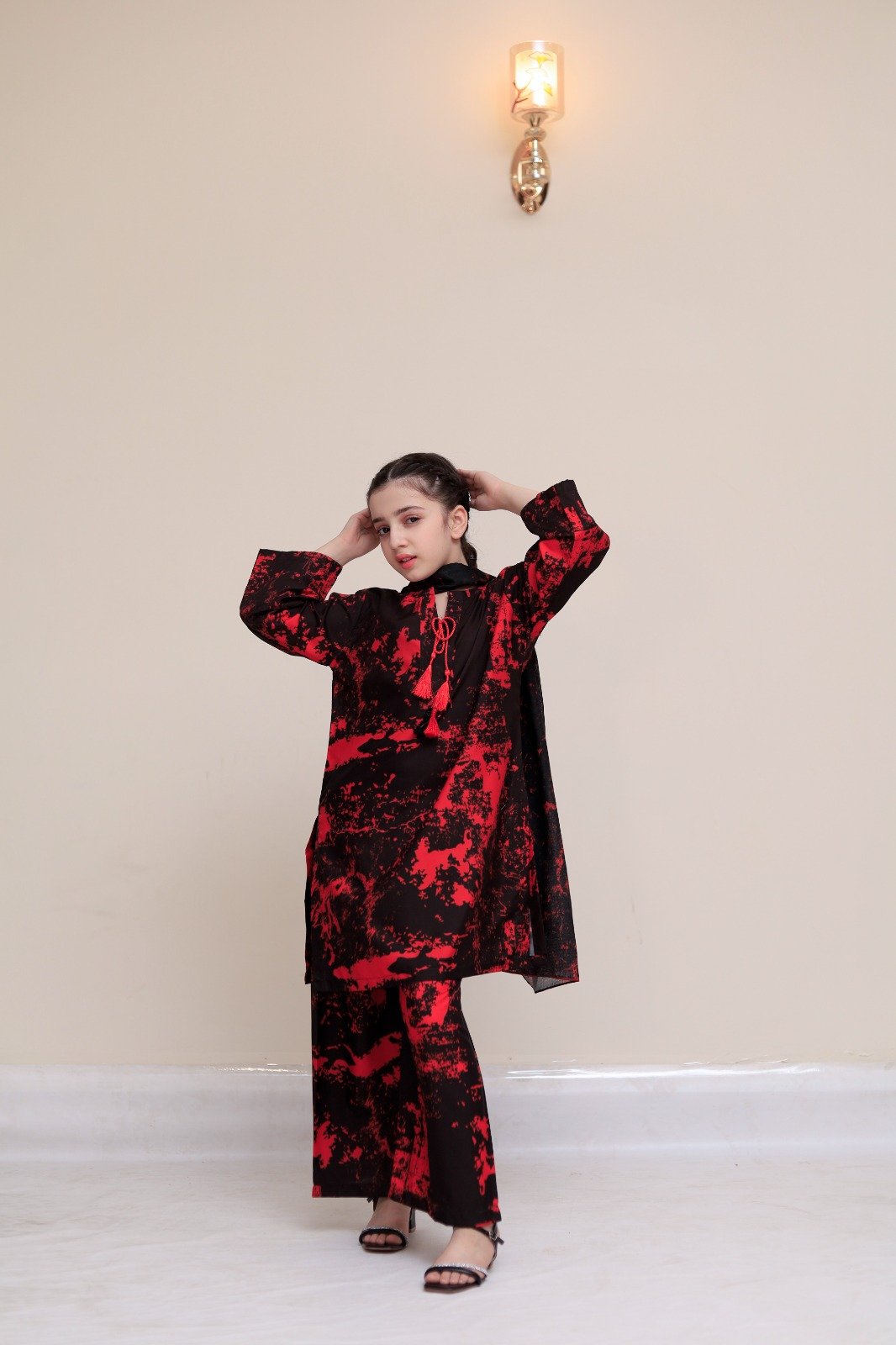 Girls Black & Red Printed 3 Pc Set - Image 4