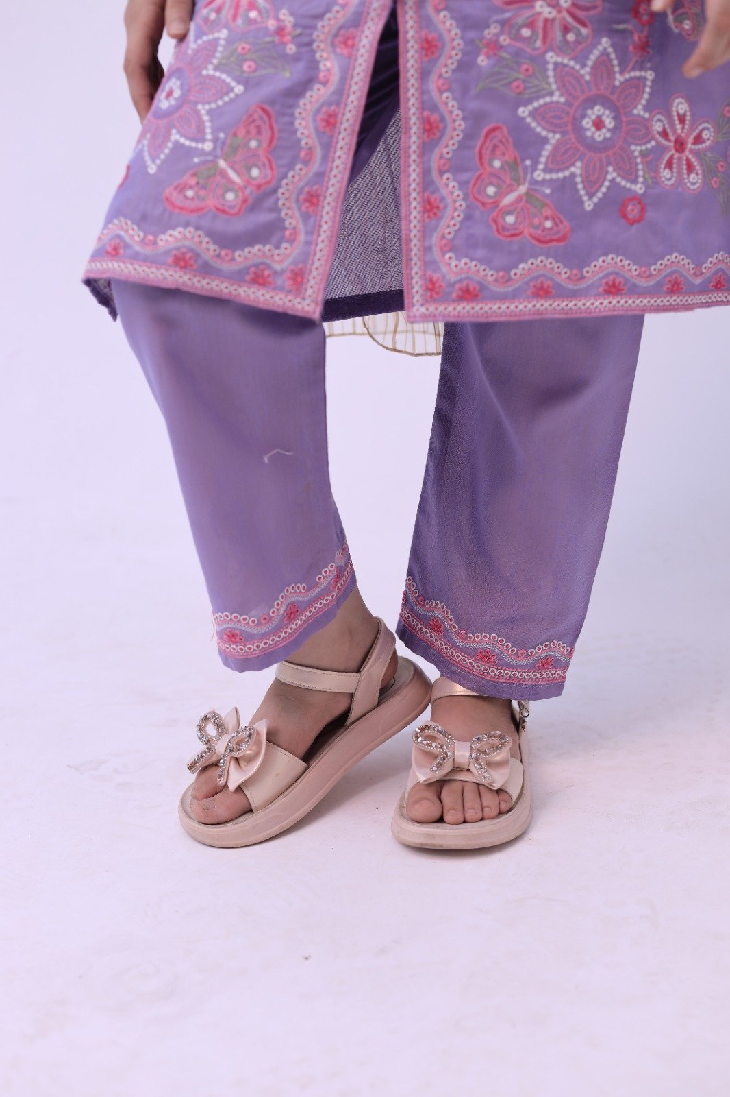 Girls Lavender Embroidered Suit 3PC - Image 3