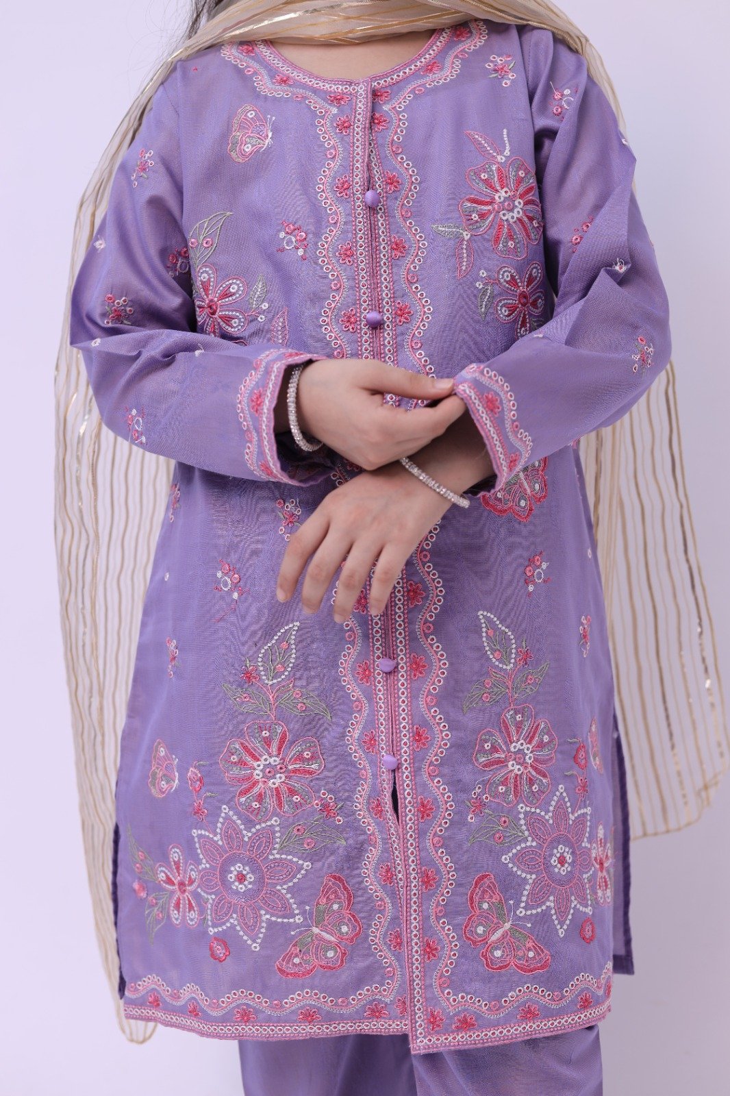 Girls Lavender Embroidered Suit 3PC - Image 2