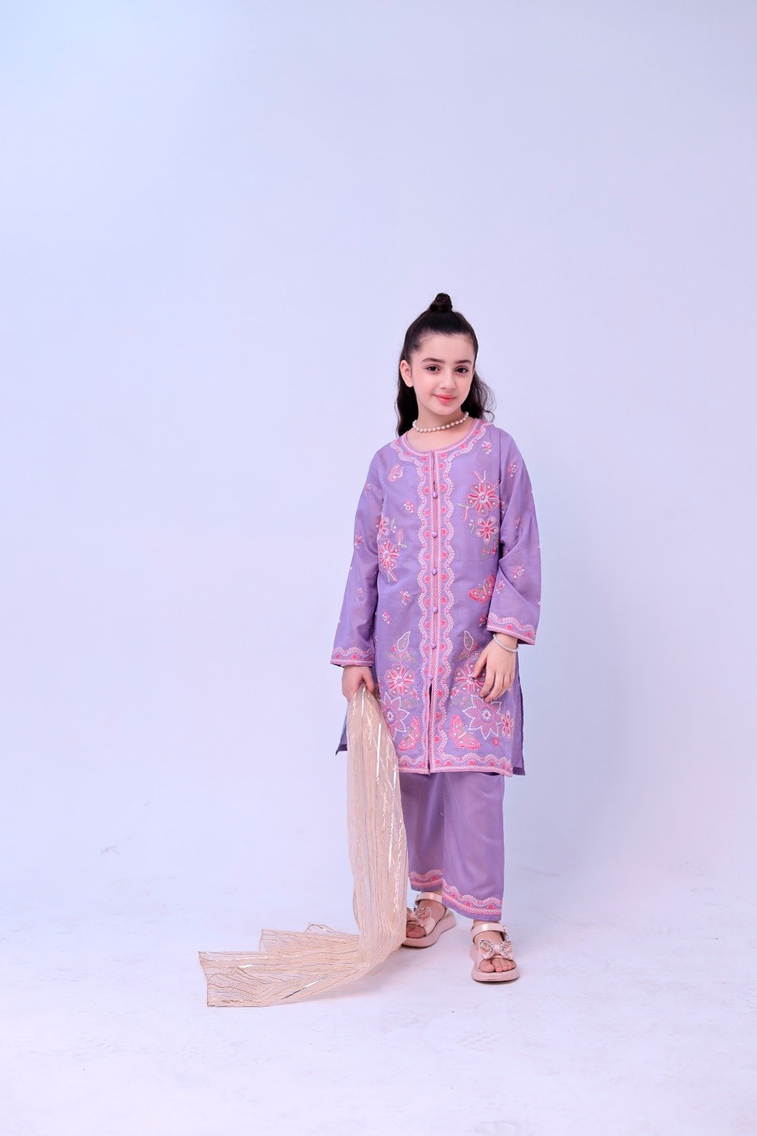 Girls Lavender Embroidered Suit 3PC