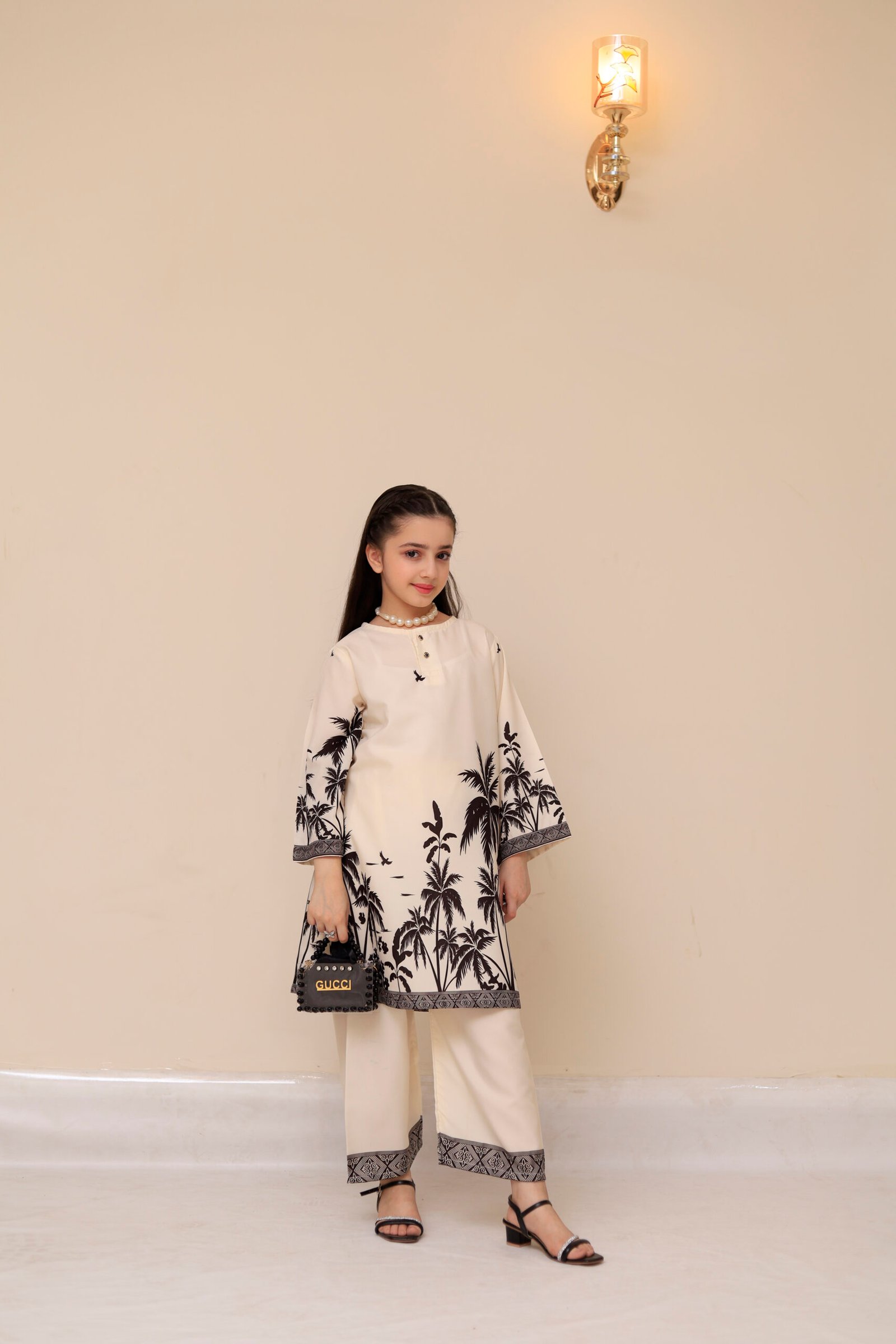 Silk-Cord-White & Black Print 2PC - Image 5