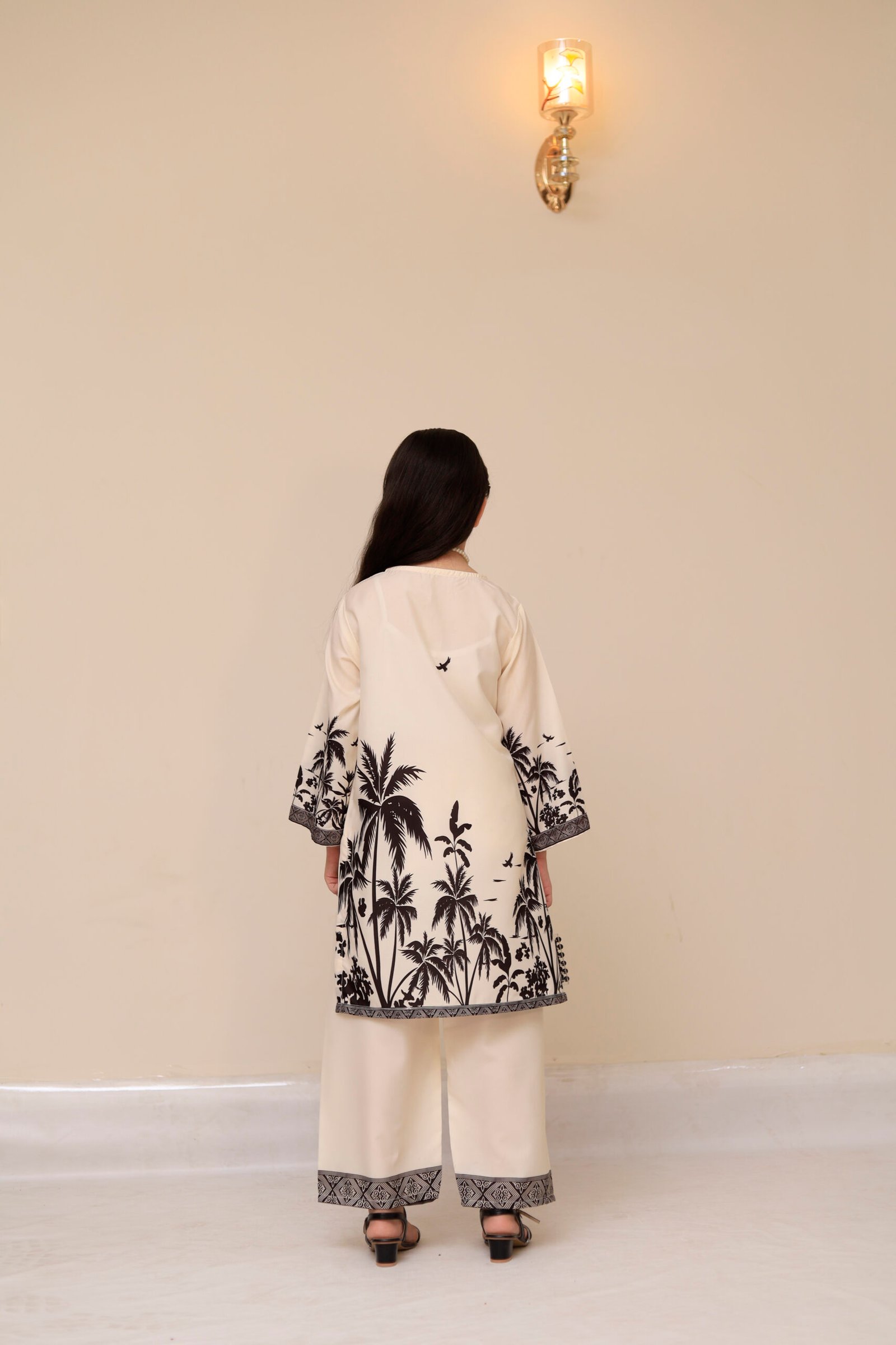 Silk-Cord-White & Black Print 2PC - Image 2