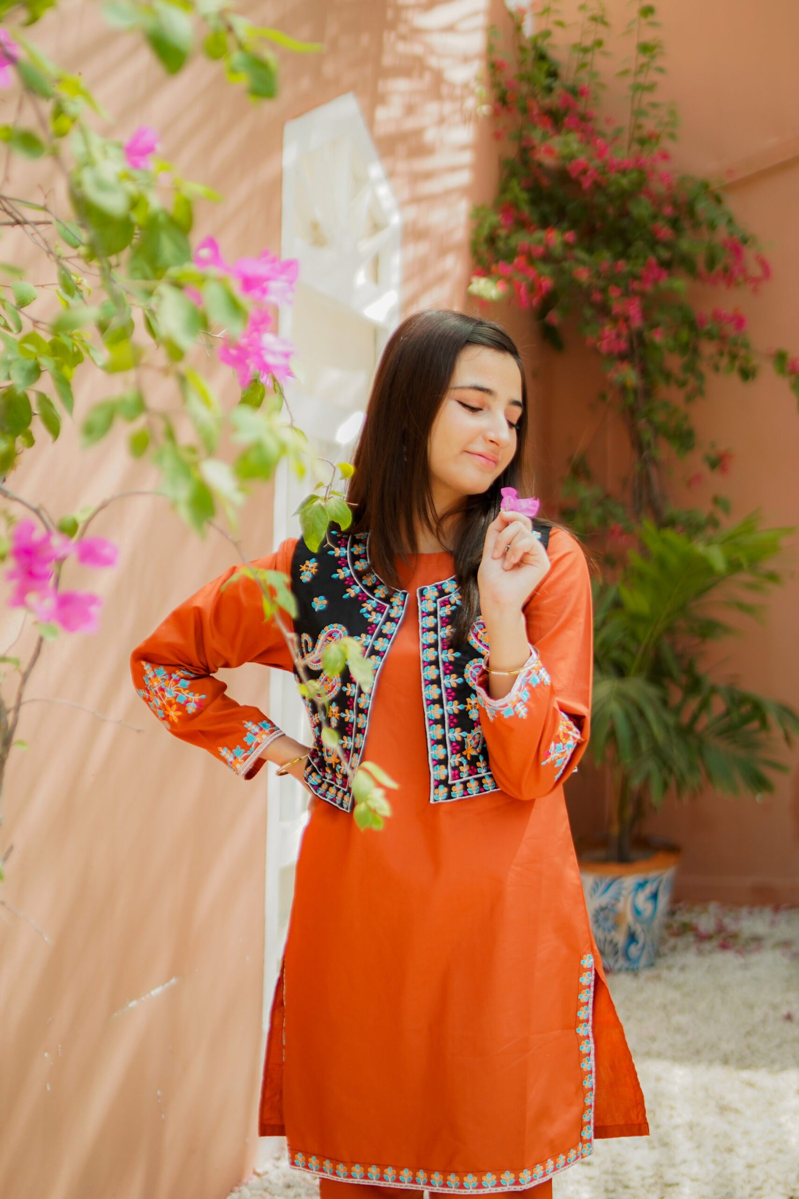Embroidered Kurti with Trousers & Black Waistcoat - Image 4