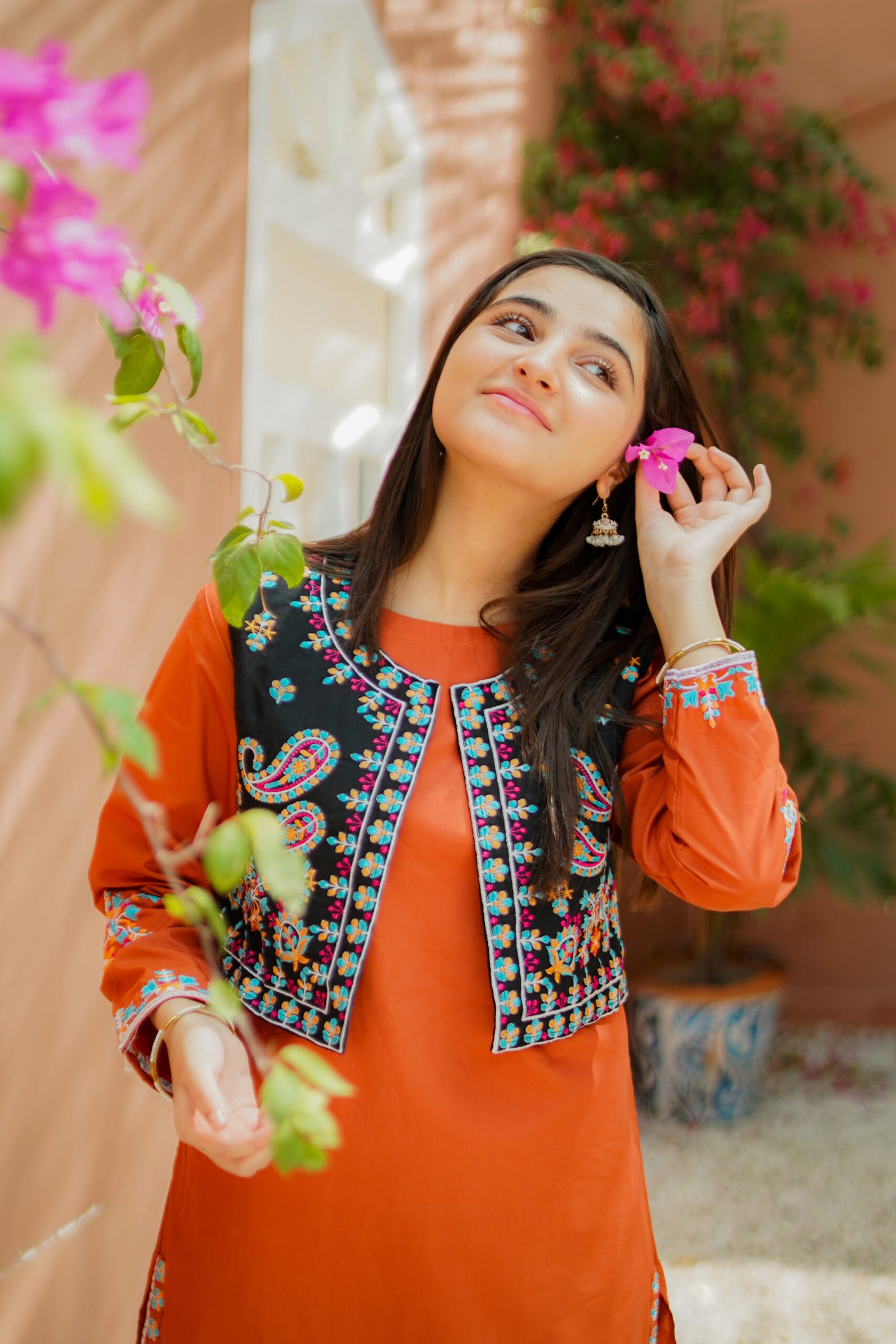 Embroidered Kurti with Trousers & Black Waistcoat - Image 2